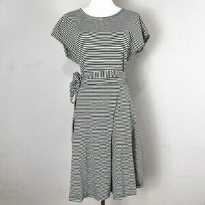 TOAD & CO Cue Faux Wrap Dress Organic Cotton Blend Green Striped‎ Size Medium